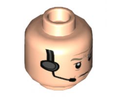 Minifigure, Head Dual Sided Dark Tan Eyebrows, Wrinkles, Headset, Frown / Smile Pattern - Hollow Stud