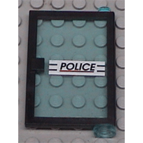 Door 1 x 4 x 5 Right with Trans-Light Blue Glass and 'POLICE' Red Line Pattern (Sticker) - Set 6598
