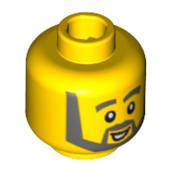 Minifigure, Head Beard with Thick Gray Eyebrows, Angular Beard, Crooked Smile with Teeth, White Pupils Pattern - Blocked Open Stud
