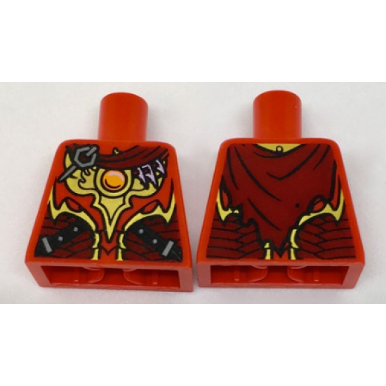 Torso Vest with Dark Red and Gold Armor with Black Straps, Scales, Fire Chi Emblem and Cape with Buckle Pattern