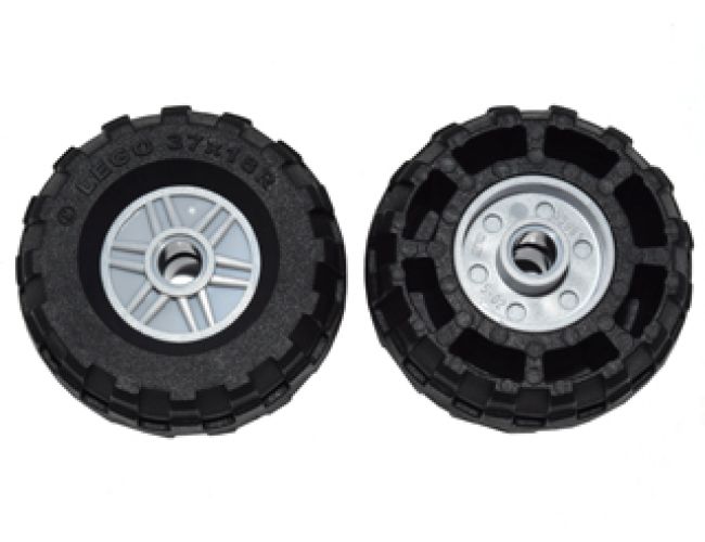 Wheel & Tire Assembly 18mm D. x 14mm with Pin Hole, Fake Bolts and Shallow Spokes with Black Tire 37 x 18R (55981 / 56891)