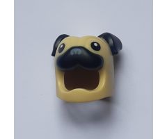 Minifigure, Headgear Head Cover, Costume Pug Dog with Black Ears, Eyes and Muzzle Pattern