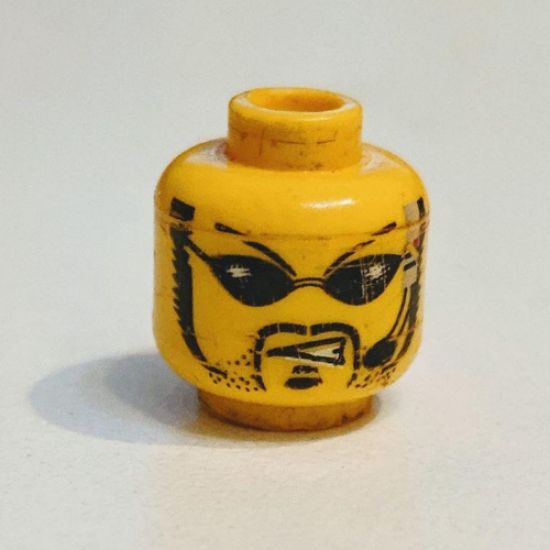 Minifigure, Head Glasses with Black Sunglasses, Goatee and Headset Pattern - Blocked Open Stud