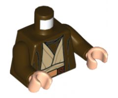 Torso SW Hooded Coat over Tan Jedi Robe with Undershirt and Belt Pattern (SW Obi-Wan) / Dark Brown Arms / Light Nougat Hands