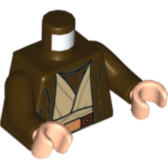 Torso SW Hooded Coat over Tan Jedi Robe with Undershirt and Belt Pattern (SW Obi-Wan) / Dark Brown Arms / Light Nougat Hands
