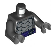 Torso Armor with Dark Purple Belt with Silver Clasp, Dark Bluish Gray Trim Pattern / Black Arms / Dark Bluish Gray Hands
