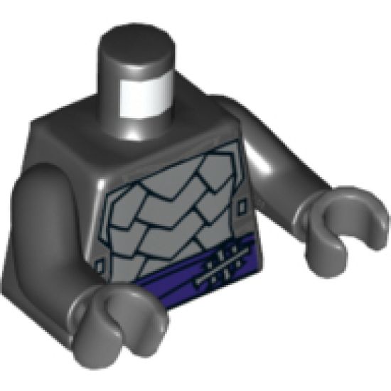 Torso Armor with Dark Purple Belt with Silver Clasp, Dark Bluish Gray Trim Pattern / Black Arms / Dark Bluish Gray Hands