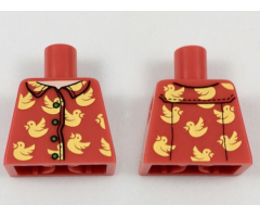 Torso Shirt with Light Nougat Neck, 4 Buttons, Bright Light Orange Birds Pattern