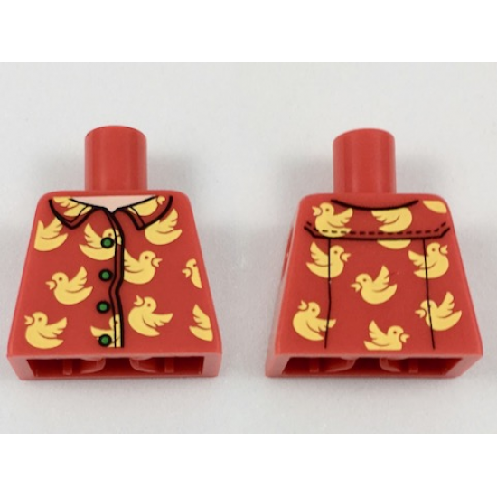 Torso Shirt with Light Nougat Neck, 4 Buttons, Bright Light Orange Birds Pattern