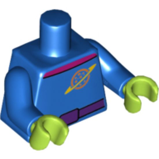 Torso Space Ringed Planet, Dark Pink Collar and Magenta Belt Pattern / Blue Arms / Lime Hands