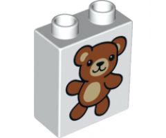 Duplo, Brick 1 x 2 x 2 with Reddish Brown Teddy Bear Pattern