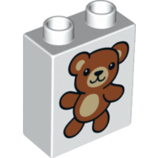 Duplo, Brick 1 x 2 x 2 with Reddish Brown Teddy Bear Pattern