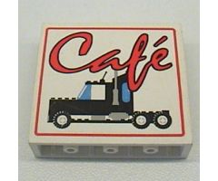 Panel 1 x 4 x 3 - Hollow Studs with Red Café (Cafe) and Black Semi-Truck Pattern