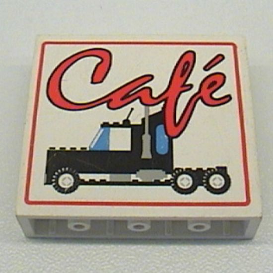 Panel 1 x 4 x 3 - Hollow Studs with Red Café (Cafe) and Black Semi-Truck Pattern