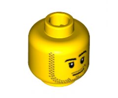 Minifigure, Head Male Smirk, Pupils, Stubble Beard and Moustache and Sideburns Pattern - Blocked Open Stud
