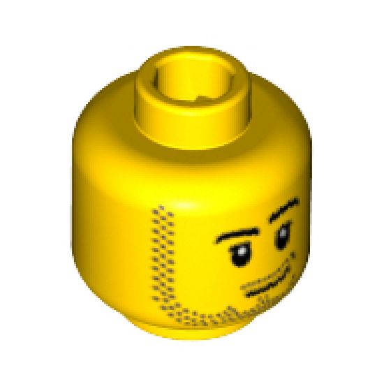 Minifigure, Head Male Smirk, Pupils, Stubble Beard and Moustache and Sideburns Pattern - Blocked Open Stud