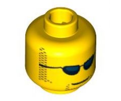 Minifigure, Head Glasses with Dark Blue Sunglasses, Closed Mouth, Light Brown Sideburns and Goatee Pattern - Blocked Open Stud
