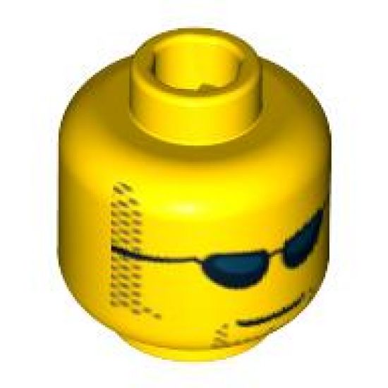 Minifigure, Head Glasses with Dark Blue Sunglasses, Closed Mouth, Light Brown Sideburns and Goatee Pattern - Blocked Open Stud