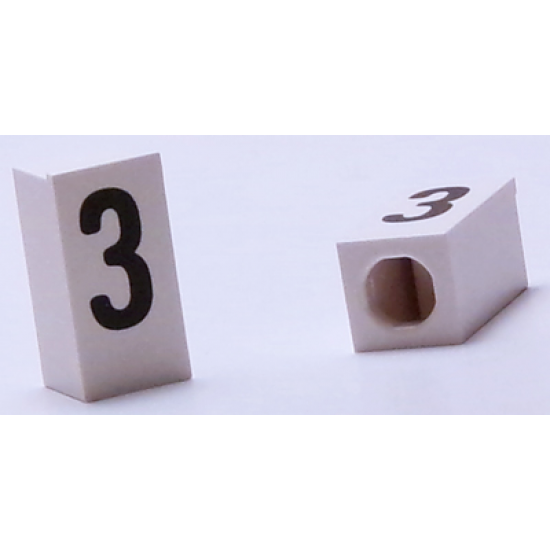 Tile, Modified 1 x 2 x 5/6 with Stud Hole in End and Black '3' Pattern