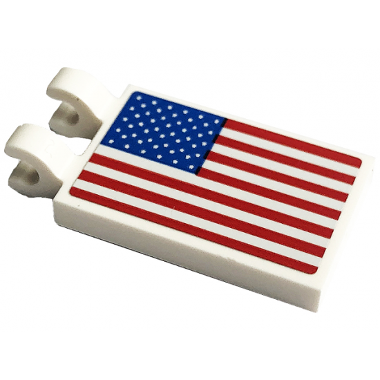 Tile, Modified 2 x 3 with 2 Clips with American Flag Pattern (Sticker) - Set 10266