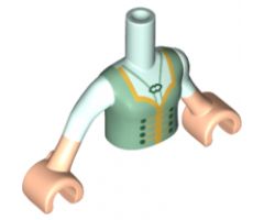 Mini Doll, Torso Friends Girl Sand Green Bodice Top with Gold Trim Pattern, Light Nougat Arms with Hands with Light Aqua Sleeves
