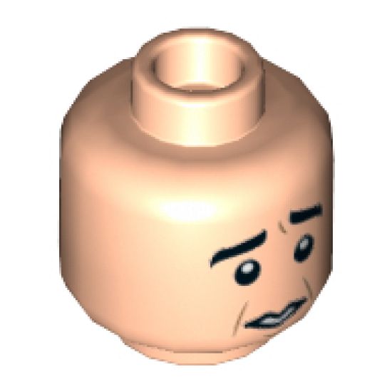 Minifigure, Head Dual Sided Thick Black Eyebrows, Low Mouth, Smile / Worried Pattern - Hollow Stud