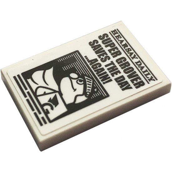Tile 2 x 3 with 'HEARSAY DAILY', 'SUPER GROVER SAVES THE DAY ...AGAIN!' Pattern (Sticker) - Set 21324