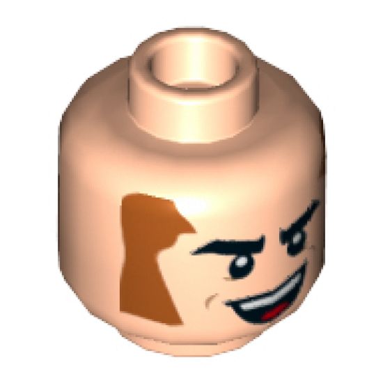 Minifigure, Head Black Eyebrows, Dark Orange Sideburns, Big Smile with Red Tongue Pattern - Hollow Stud