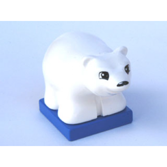 Duplo, Animal Bear Baby Cub on Blue Base with Squared Eyes and Oval Nose