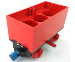 Train Battery Box Car with Two Contact Holes, Red Switch Lever, Blue and Red Magnets, and Red Wheels