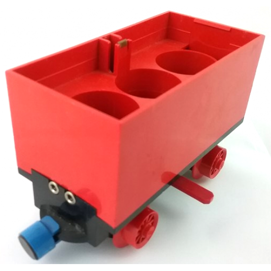 Train Battery Box Car with Two Contact Holes, Red Switch Lever, Blue and Red Magnets, and Red Wheels