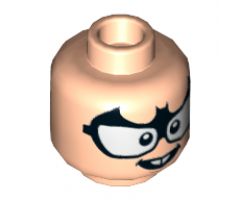 Minifigure, Head Large Glasses with Black Bat Frames, 2 White Buck Teeth Pattern - Hollow Stud