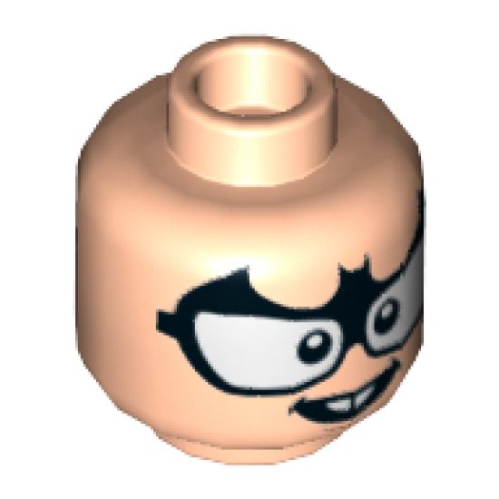 Minifigure, Head Large Glasses with Black Bat Frames, 2 White Buck Teeth Pattern - Hollow Stud