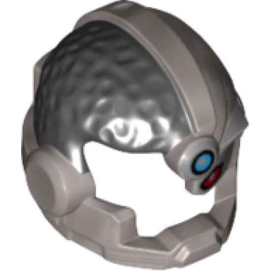 Minifigure, Headgear Helmet Cyborg Side Open with Black Top Side, Red Eye and Dark Azure Dot Pattern