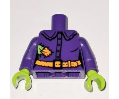 Torso Female Shirt with Buttons, Orange Belt, Buckle, Lime and Orange Patches Pattern / Dark Purple Arms / Lime Hands