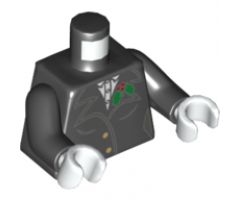 Torso Female Jacket with Lapels, Gold Buttons and Holly Lapel Pin Pattern / Black Arms / White Hands