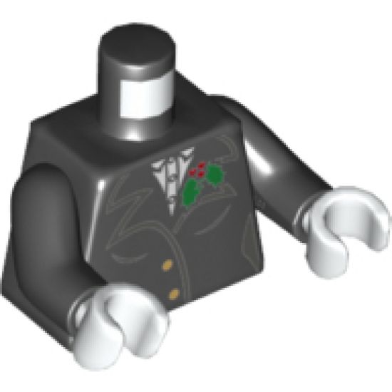 Torso Female Jacket with Lapels, Gold Buttons and Holly Lapel Pin Pattern / Black Arms / White Hands