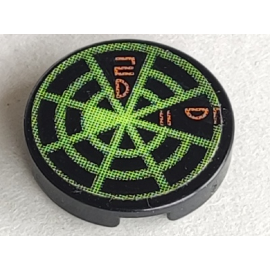 Tile, Round 2 x 2 with Neon Green Radar Type 2 Pattern (Sticker) - Sets 7690 / 7691 / 7693 / 7697