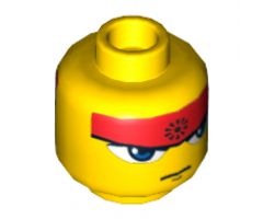 Minifigure, Head Dual Sided Exo-Force Blue Eyes, Headband, Mouth Closed / Bared Teeth Pattern (Ryo) - Blocked Open Stud