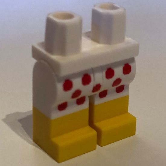 Hips and Legs with Red Lego Head Print Shorts and Yellow Feet Pattern