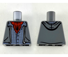 Torso Jacket with Hood, Silver Zipper, Sand Blue Shirt, Red Undershirt with Black Spider and Webs Pattern