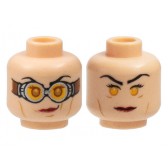Minifigure, Head Dual Sided Female, Red Lips, Goggles / no Goggles Pattern (HP Madame Hooch) - Blocked Open Stud