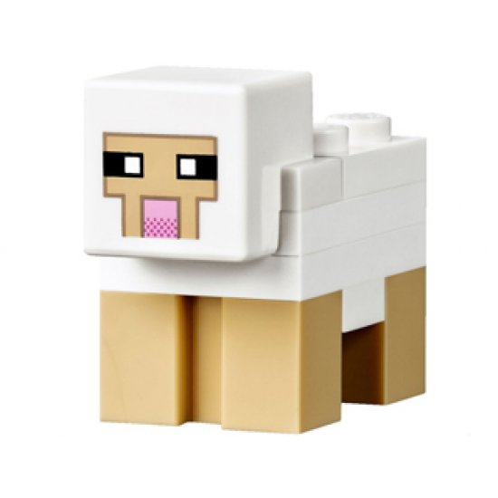 Minecraft Sheep, White, Plate 2 x 2 on Back - Brick Built