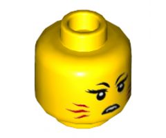 Minifigure, Head Dual Sided Female, Red Whiskers, Sharp Teeth, Frown / Crooked Smile Pattern - Hollow Stud