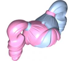 Minifigure, Hair Female Pigtails High Bouncy, Hole on Top with Bright Light Blue Hair on Left Side and Tie on Right Side Pattern