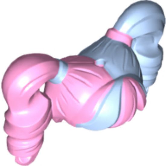 Minifigure, Hair Female Pigtails High Bouncy, Hole on Top with Bright Light Blue Hair on Left Side and Tie on Right Side Pattern