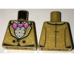 Torso Jacket with White Speckles over Ruffled Shirt, Pink Bat Bow Tie, Two Black Buttons Pattern