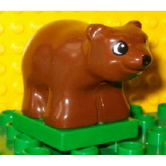 Duplo, Animal Bear Baby Cub on Green Base with Round Eyes and Nose