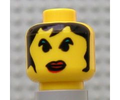 Minifigure, Head Female with Red Lips Large, Green Eyebrows, and Long Hair Pattern - Blocked Open Stud