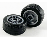 Wheel & Tire Assembly 14mm D. x 9.9mm with Center Groove, Fake Bolts and 6 Spokes with Black Tire 21 X 9.9 (11208 / 11209)
